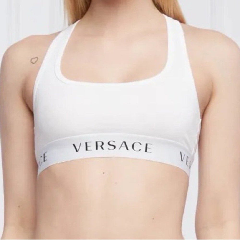 Versace White Sports Bra with Logo Band